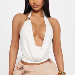 Fashion Nova White Halter Drape Front Camisole